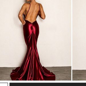 Joyfunear Backless Fishtail Satin Cami Prom Dress